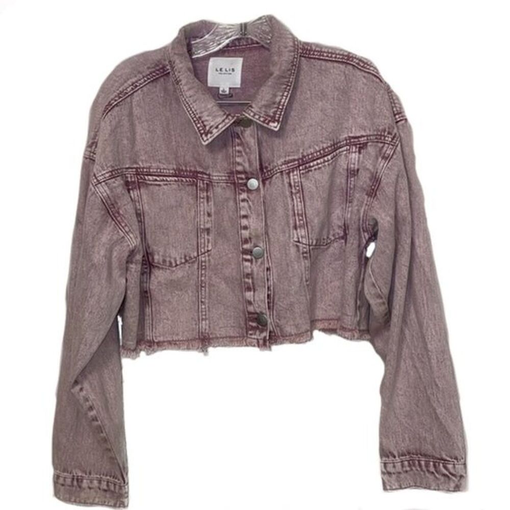 Le Lis Collection Pink Cropped Denim Jacket Womens Size Large Distressed